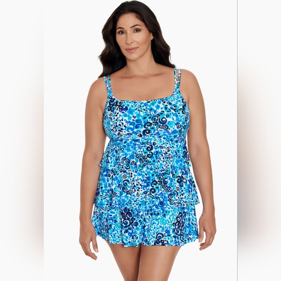 Longitude Triple Tier Long Torso Swim Dress Fanciful - Picture 2 of 5